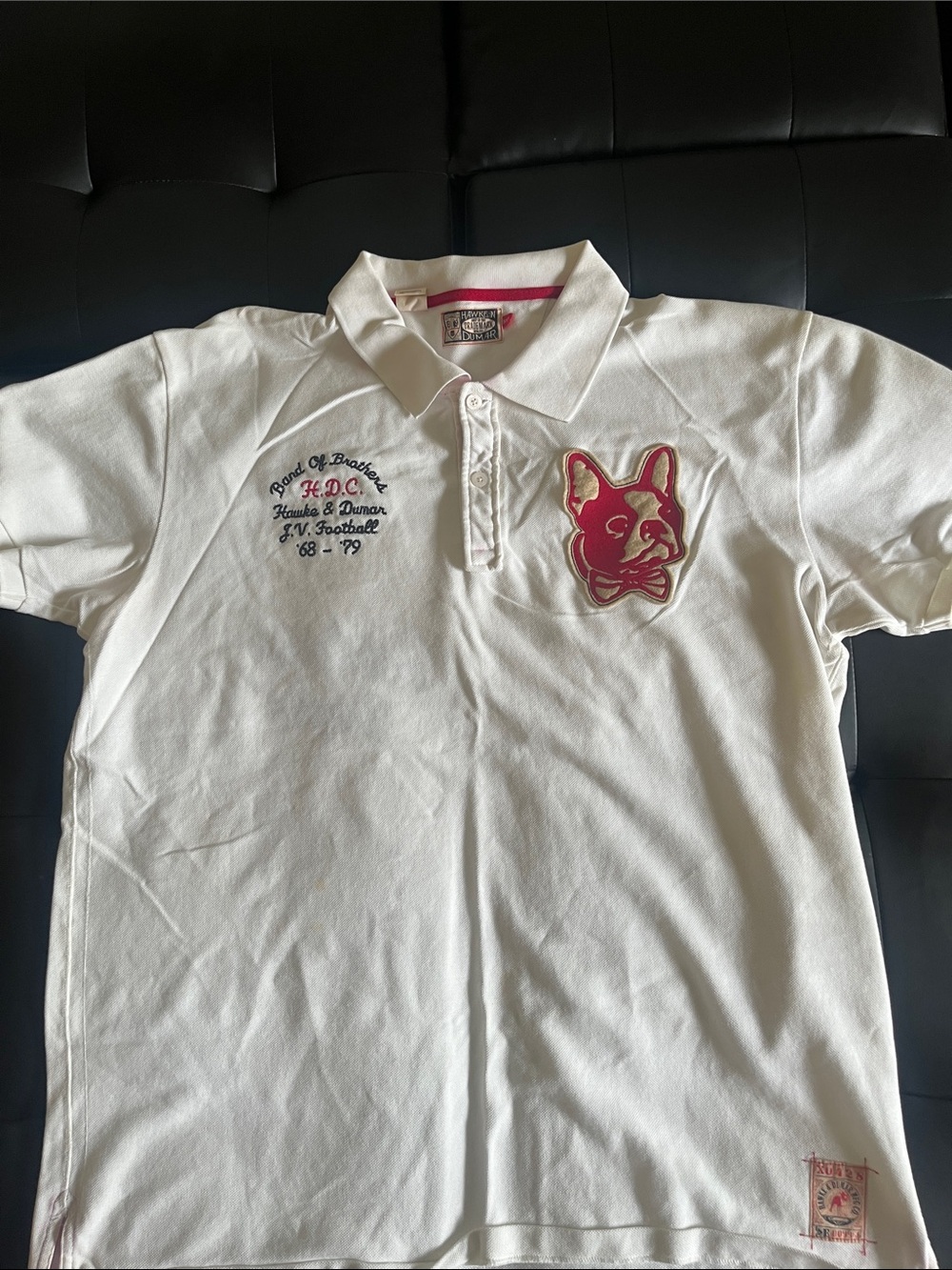 White Polo with Pink Dog Patch - Casual Men’s Polo